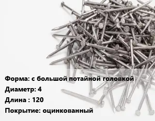 Гвоздь с большой потайной головкой 4х120 оцинкованный